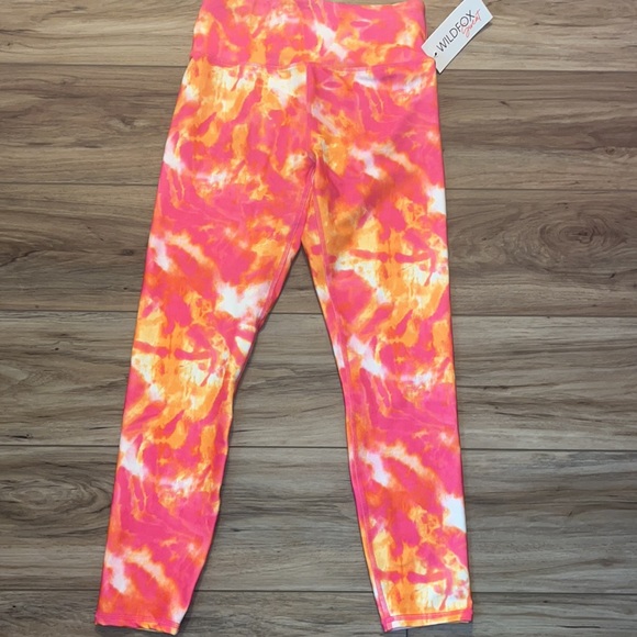 🌷✅WildFox Sweat Island Sunrise Tie Dye Tights in Fuchsia and Bright Mar… - Picture 2 of 7
